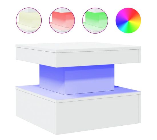 Table Basse, Table De Salon Avec Lumières LED Blanc 50x50x40 Cm