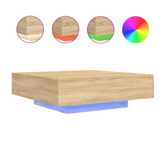 Table Basse, Table De Salon Avec Lumières LED Chêne Sonoma 100x100x31 Cm