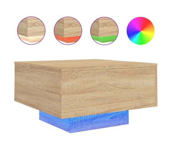 Table Basse, Table De Salon Avec Lumières LED Chêne Sonoma 55x55x31 Cm