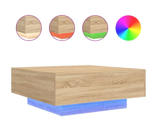 Table Basse, Table De Salon Avec Lumières LED Chêne Sonoma 80x80x31 Cm