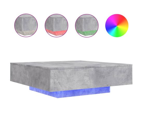 Table Basse, Table De Salon Avec Lumières LED Gris Béton 100x100x31 Cm