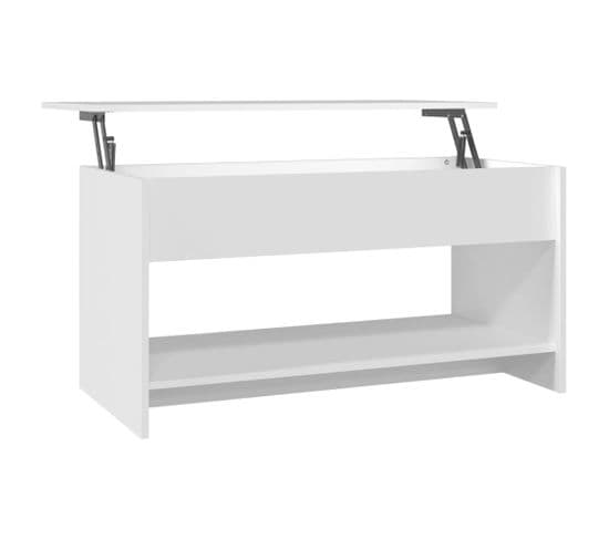 Table Basse, Table De Salon Blanc 102x50x52,5 Cm Bois D'ingénierie