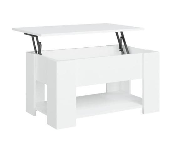 Table Basse, Table De Salon Blanc 79x49x41 Cm Bois D'ingénierie
