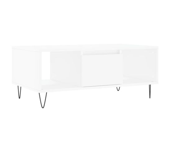 Table Basse, Table De Salon Blanc 90x50x36,5 Cm Bois D'ingénierie