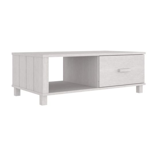 Table Basse, Table De Salon Blanc 100x55x35 Cm Bois Massif De Pin