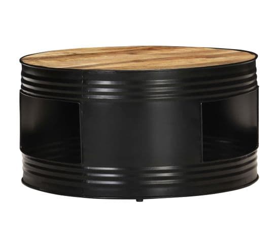 Table Basse, Table De Salon Noir 68x68x36 Cm Bois Massif De Manguier Brut