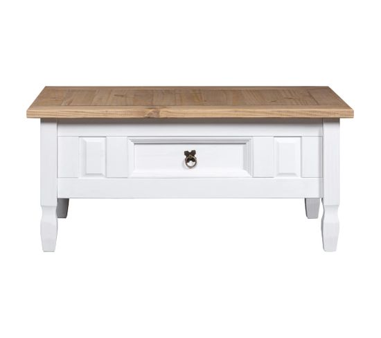 Table Basse, Table De Salon Pin Mexicain Gamme Corona Blanc 100x55x44 Cm