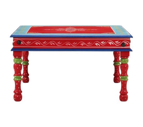 Table Basse, Table De Salon Rouge Bois De Manguier Massif Peint à La Main