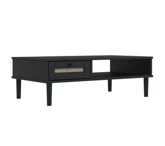 Table Basse, Table De Salon Aspect Rotin Noir 100x55x33 Cm Bois Massif