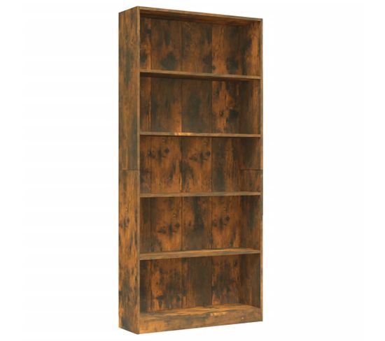 Bibliothèque, Étagère, Meuble De Rangement 5 Niveaux Chêne Fumé 80x24x175cm Bois D'ingénierie