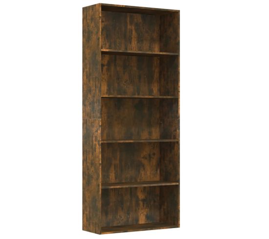 Bibliothèque, Étagère, Meuble De Rangement 5 Niveaux Chêne Fumé 80x30x189cm Bois D'ingénierie