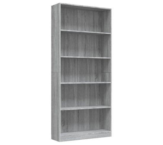 Bibliothèque, Étagère, Meuble De Rangement 5 Niveaux Sonoma Gris 80x24x175 Cm