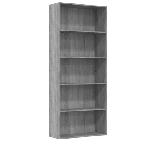 Bibliothèque, Étagère, Meuble De Rangement 5 Niveaux Sonoma Gris 80x30x189 Cm