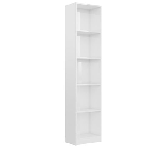 Bibliothèque, Étagère à 5 Niveaux Blanc Brillant Bois D’ingénierie