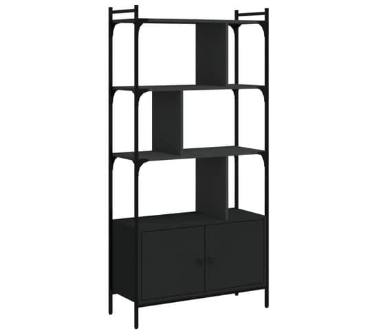 Bibliothèque, Étagère, Meuble De Rangement Avec Portes Noir 76,5x30x154,5cm Bois D'ingénierie