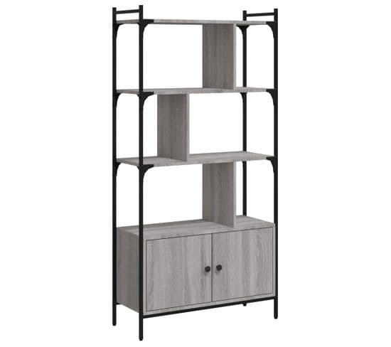 Bibliothèque, Étagère, Meuble De Rangement Avec Portes Sonoma Gris 76,5x30x154,5 Cm