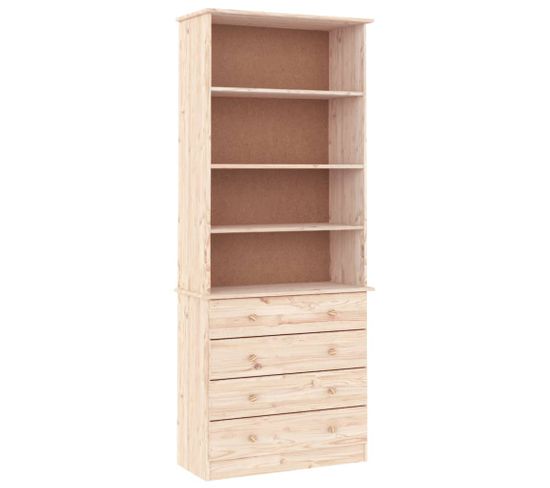 Bibliothèque, Étagère, Meuble De Rangement Avec Tiroirs 77x35x186,5cm Bois Massif De Pin