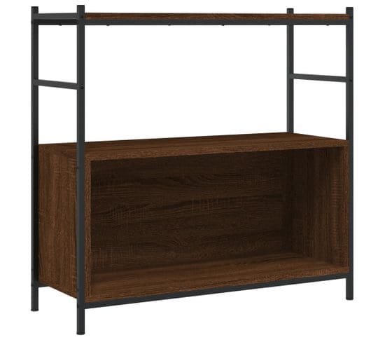 Bibliothèque, Étagère, Meuble De Rangement Chêne Brun 80x30x78,5 Cm Bois D'ingénierie Et Fer