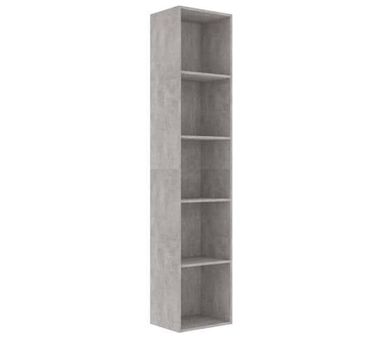 Bibliothèque, Étagère, Meuble De Rangement Gris Béton 40x30x189 Cm Bois D’ingénierie