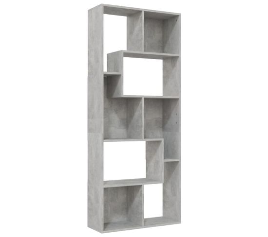 Bibliothèque, Étagère, Meuble De Rangement Gris Béton 67x24x161 Cm Bois D'ingénierie