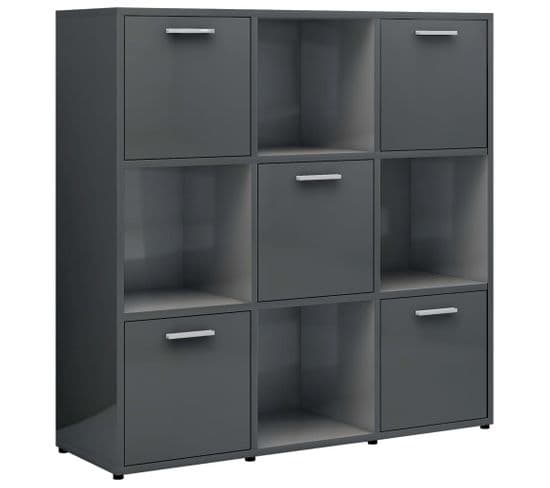 Bibliothèque, Étagère, Meuble De Rangement Gris Brillant 90x30x90 Cm Bois D’ingénierie