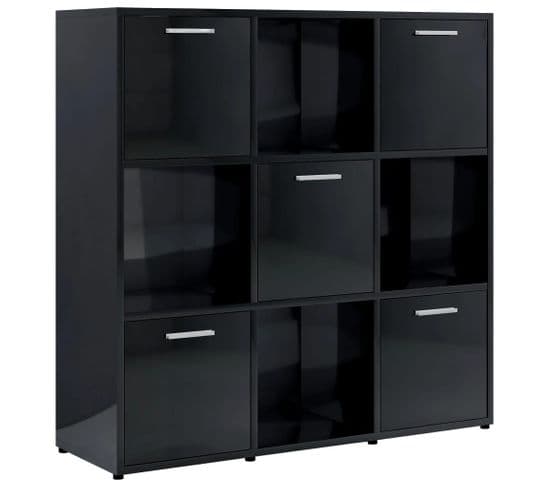 Bibliothèque, Étagère, Meuble De Rangement Noir Brillant 90x30x90 Cm Bois D’ingénierie