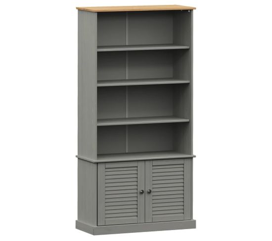 Bibliothèque, Étagère, Meuble De Rangement Gris 85x35x170 Cm Bois Massif De Pin