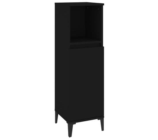 Armoire De Salle De Bain - Armoire De Toilette Noir 30x30x100 Cm Bois D'ingénierie