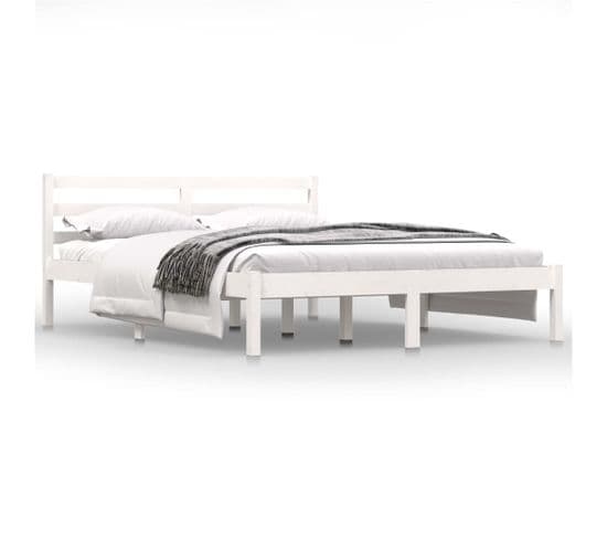 Lit Double - Lit Adulte Simple - Cadre De Lit Bois Massif De Pin 140x190 Cm Blanc