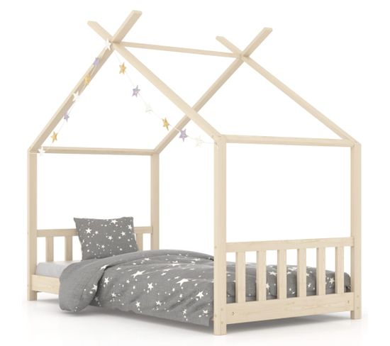 Lit Enfant - Lit Simple Contemporain - Cadre De Lit Bois De Pin Massif 70x140 Cm