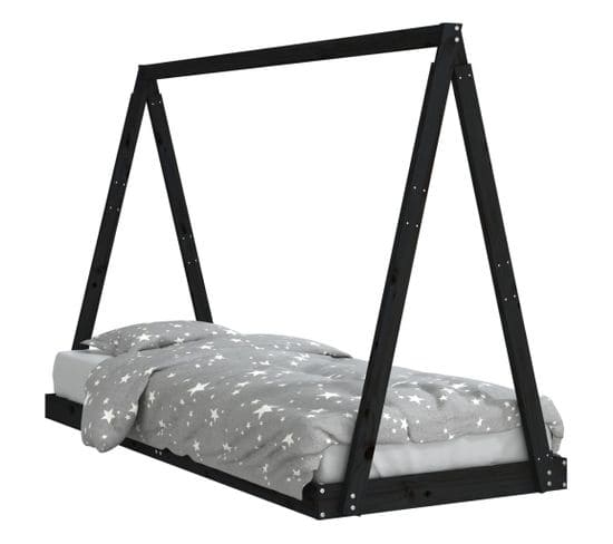 Lit Enfant - Lit Simple - Cadre De Lits Noir 80x200 Cm Bois De Pin Massif