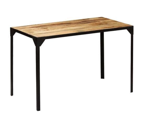 Table à Manger - Table De Salle à Manger Bois De Manguier Brut Massif Et Acier 120 Cm