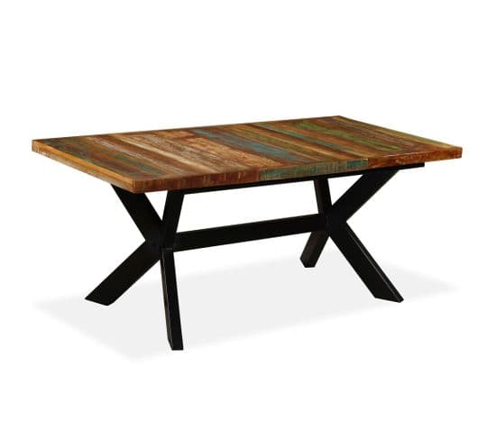 Table à Manger - Table De Salle à Manger Bois Récupération Massif Et Croix En Acier 180cm