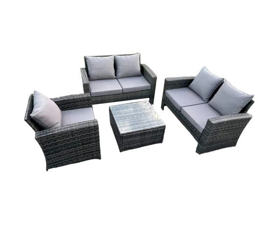 Salon De Jardin En Rotin Ave Table Basse Chaise Gris Foncé