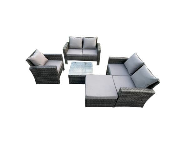 Salon De Jardin En Rotin Ave Table Basse Chaise Grand Tabouret Gris Foncé