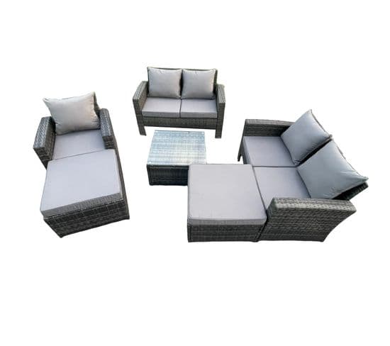 7 Places Salon De Jardin En Rotin Ave 2 Grand Tabouret Gris Foncé