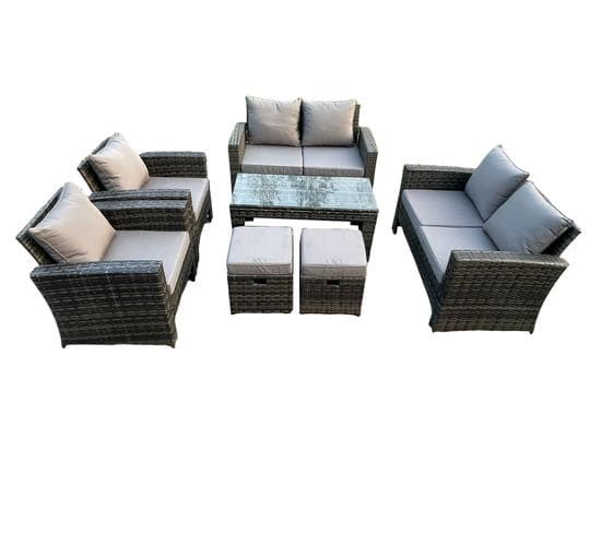 8 Places Gris Foncé Salon De Jardin En Rotin Table Basse Ave Canapé D'amour Fauteuil