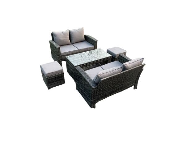 5 Pièces Salon De Jardin En Rotin Ave 2 Petit Tabouret Canapé Gris Foncé