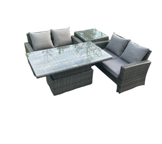 4 Pièces Salon De Jardin Ave Table à Manger Réglable En Hauteur Für Gris Foncé