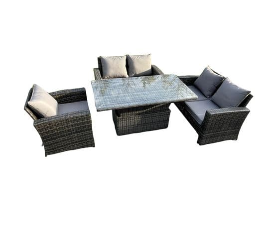 4pcs Salon De Jardin En Rotin Im Freien Table à Manger Réglable En Hauteur Gris Foncé