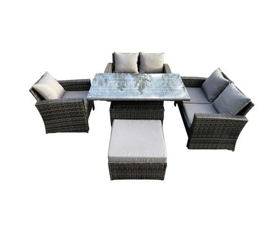 5pcs Salon De Jardin En Rotin Ave Table à Manger Réglable En Hauteur Gris Foncé