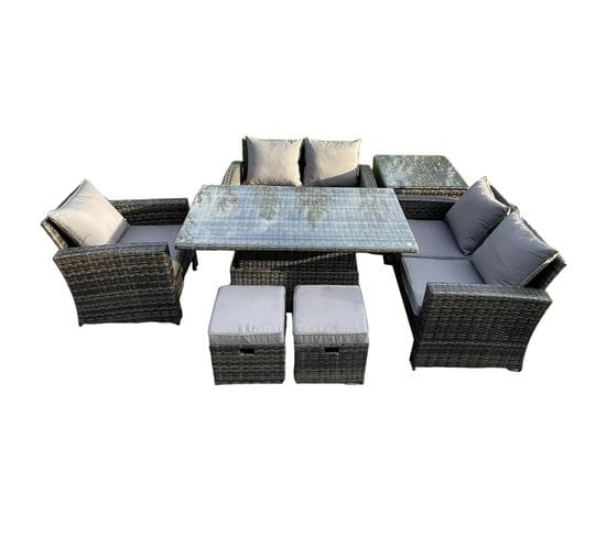 7pcs Salon De Jardin En Rotin Ave Table à Manger Réglable En Hauteur