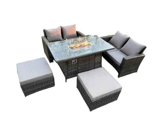 5 Pièces Salon De Jardin En Rotin Set Ave 2 Grand Tabouret