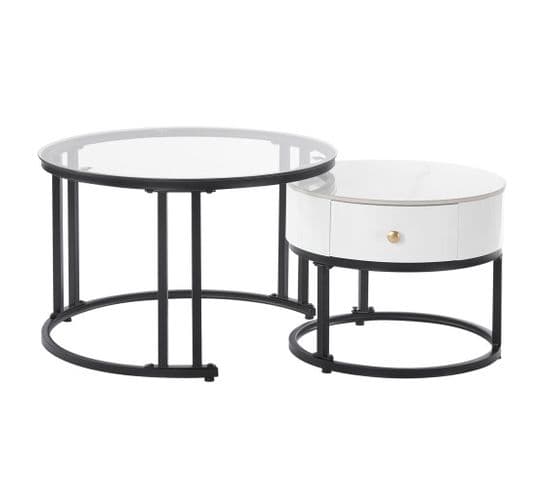 Ensemble Élégant De Deux Tables Blanches - Avec Plateau En Verre