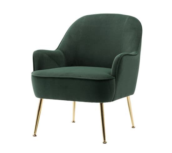 Fauteuil En Velours Doux Moderne Avec Pieds En Or - Vert