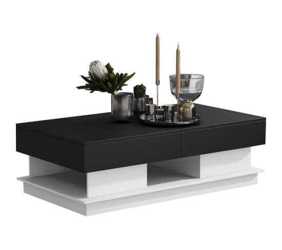 Table Basse Multifonctionnelle Avec Rangement, Table Basse Moderne En Laque Noire