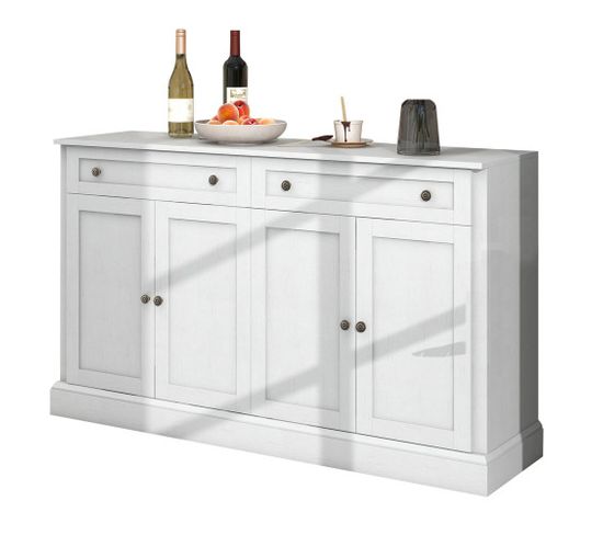 Grand Buffet Avec 4 Portes Et 2 Tiroirs, 150 X 40 X 86 Cm (l/l/h) - (blanc Antique)