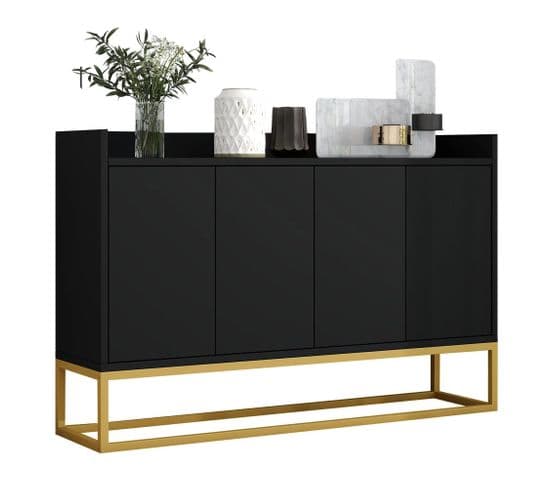 Buffet Moderne Au Style Minimaliste, Armoire De Buffet Sans Poignée À 4 Portes (noir)