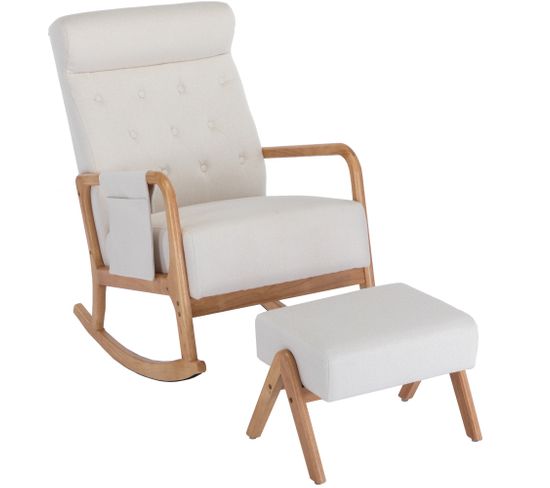 Fauteuil À Bascule Pour Salon Avec Repose-Pieds - Blanc