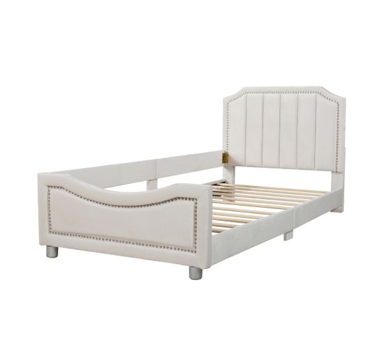 Lit Enfant Rembourré 90x200 Cm, Canapé-lit, Couleur Beige